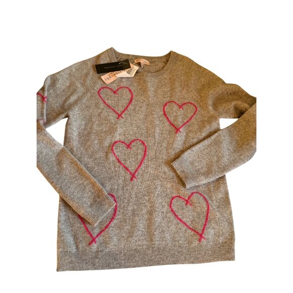NWT Philosophy Sz S 100% Cashmere Gray Sweater With Pink Heart Design - Picture 1 of 12